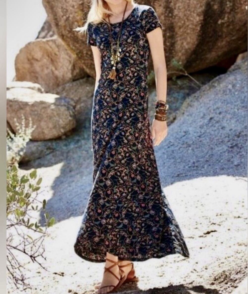 Peruvian Connection Women’s M Arabesque Floral Maxi Dress Pima Cotton Modal
